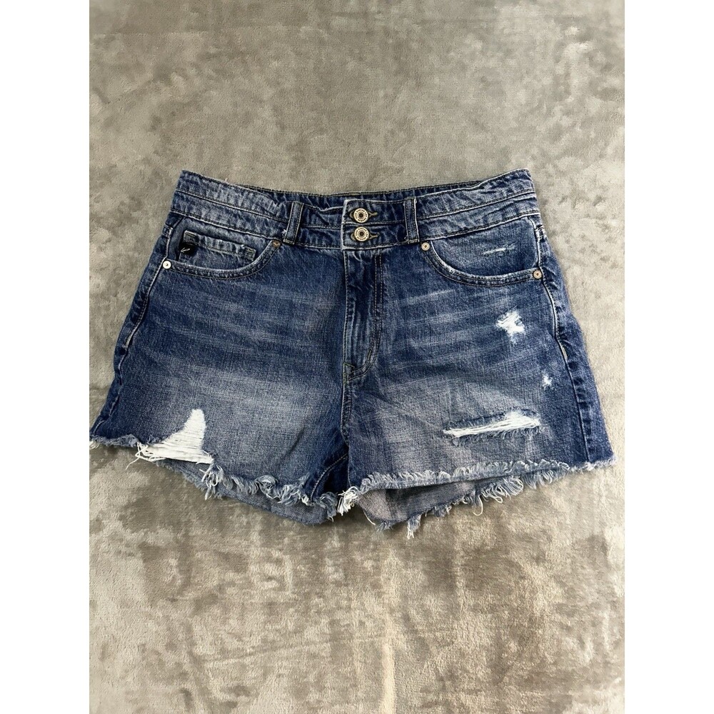 Kancan Womens Size 9/28 Distressed Denim Shorts Raw Hem Medium Wash Jean Shorts
